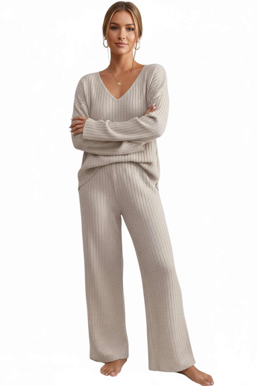 Damen Zweiteiler-Set aus gerippter Strickware