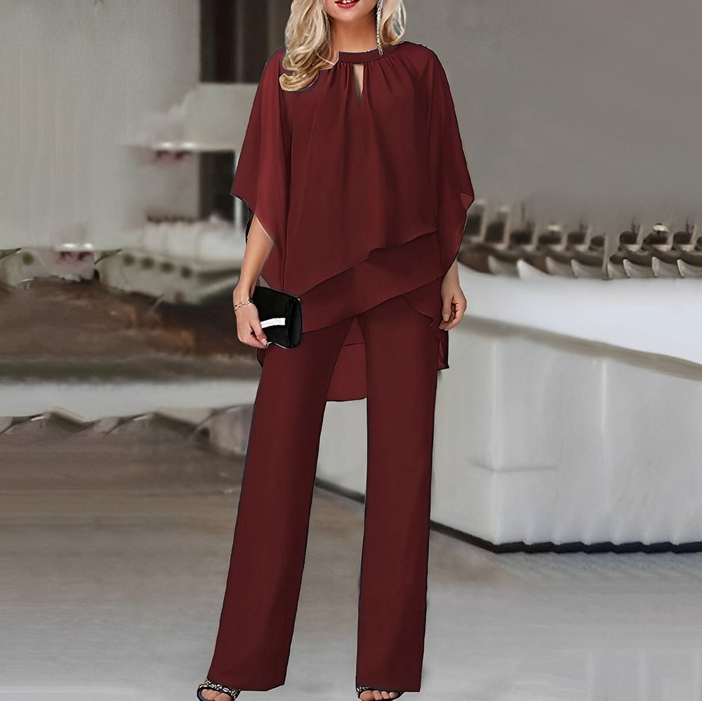 Emilia | Damen Zweiteiler Wide Leg Pants Layered Chiffon Oberteil