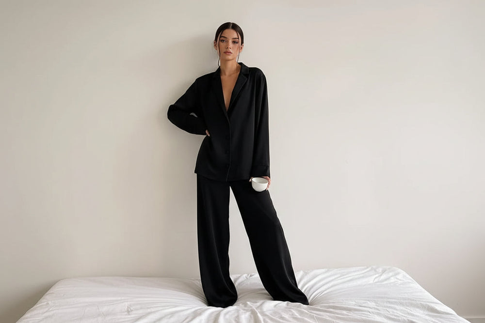 Damen Zweiteiliges Set mit Langarmhemd und weiter Hose