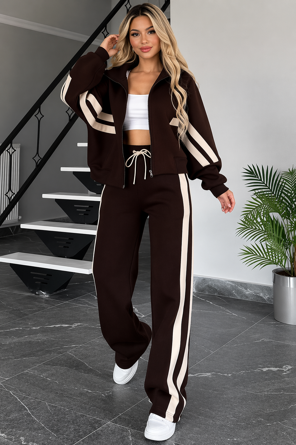 Damen Zweiteiliges Set mit Reißverschlussjacke und Hose