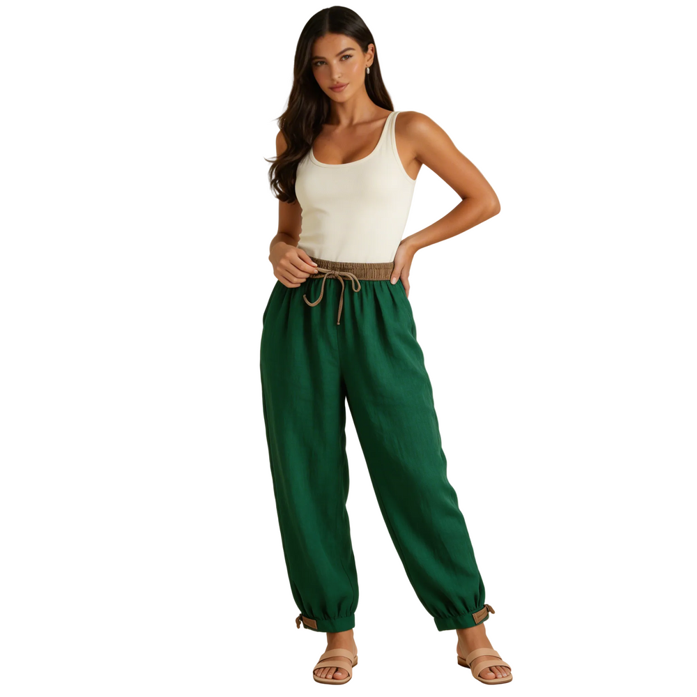 Damenhose mit elastischem Bund, Kordelzug, schmal zulaufendem Bein und Bündchen