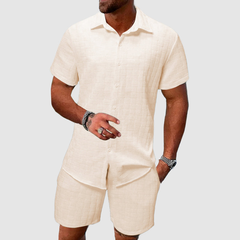 Darian | Herren Kurzarm Hemd Shorts Set Strukturiert
