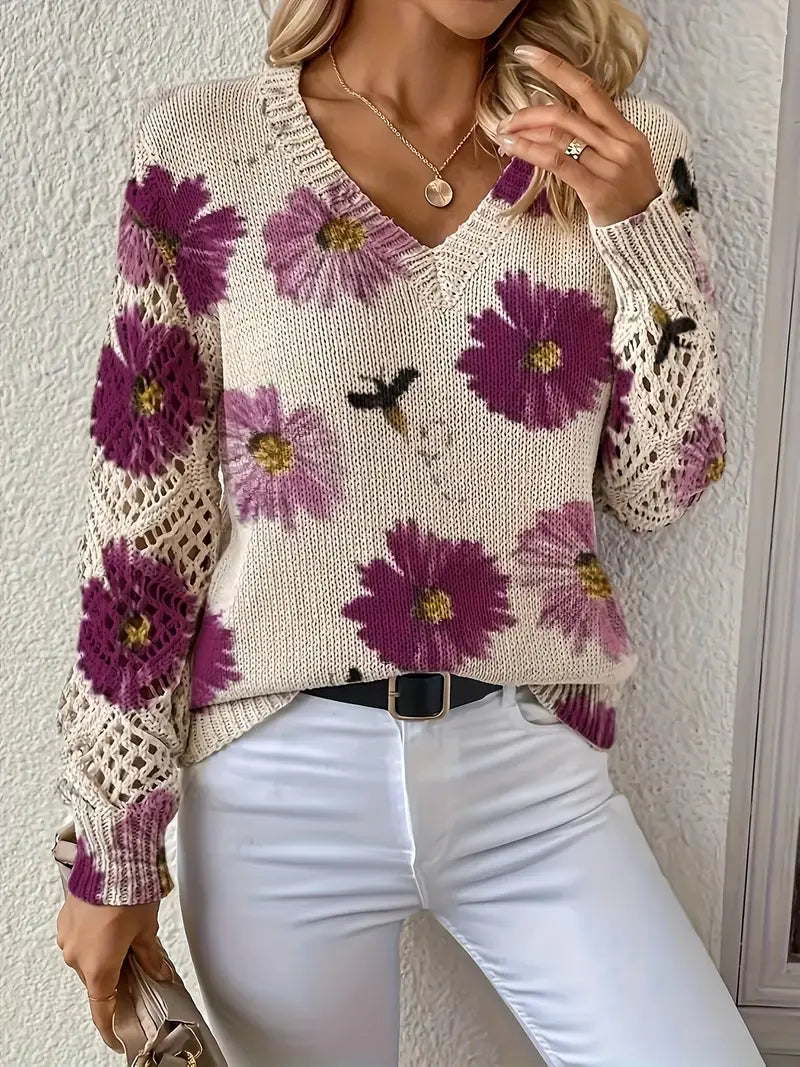 Rayuela Eleganter Pullover mit Blumendessin | Lila