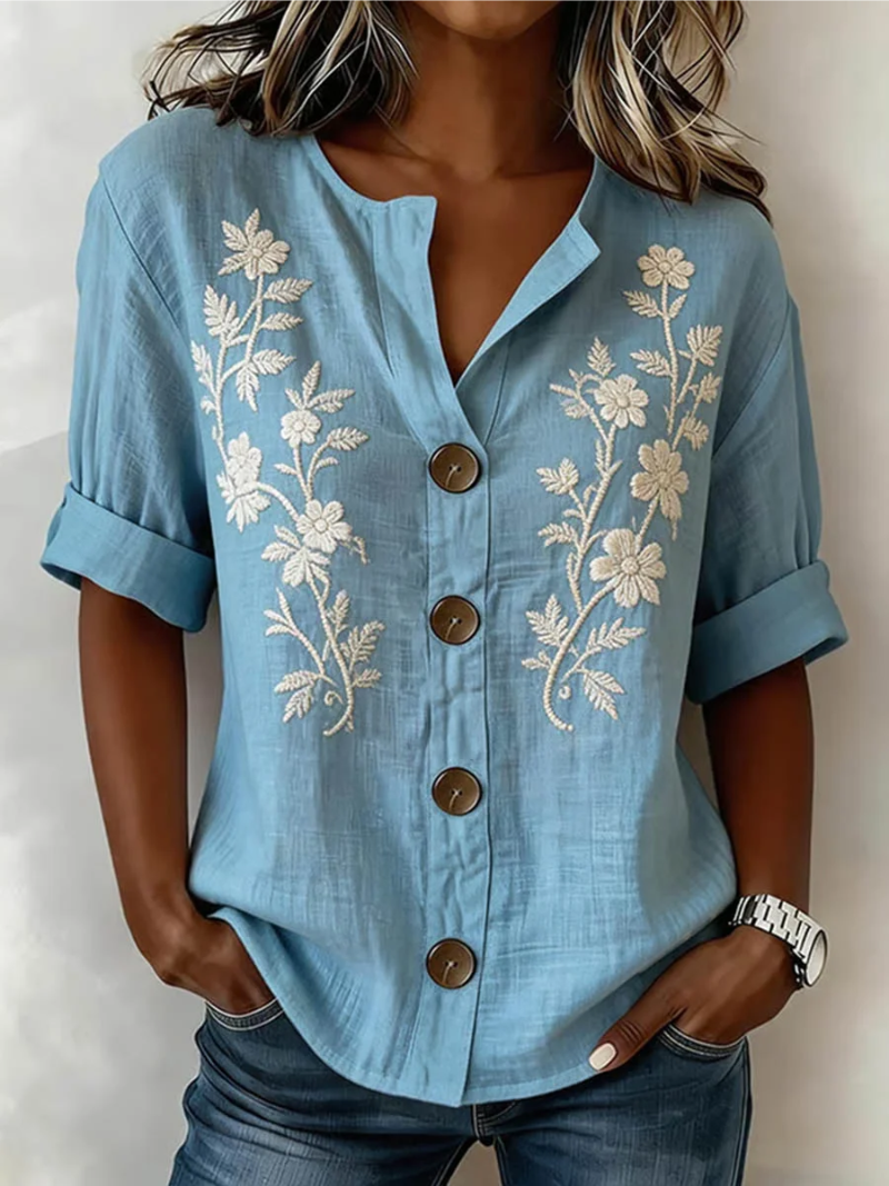 Saleena – Elegantes Oberteil Mit Blumen Stickerei