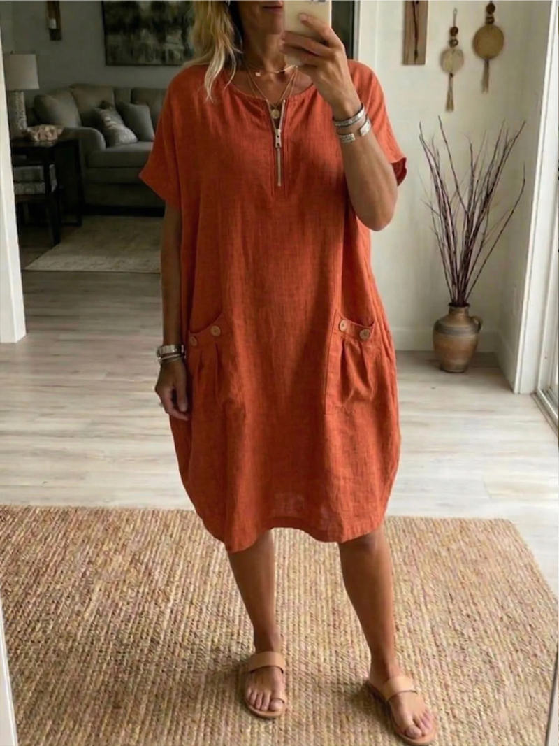 Slavka – Midi Kleid Mit Taschen Und Reißverschluss