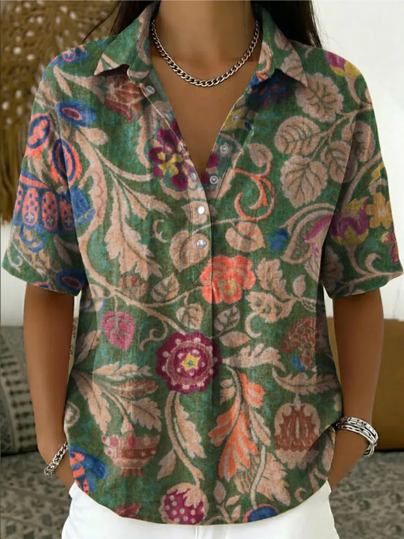 Aksinia – Bluse Mit Blumen Muster Und Kragen