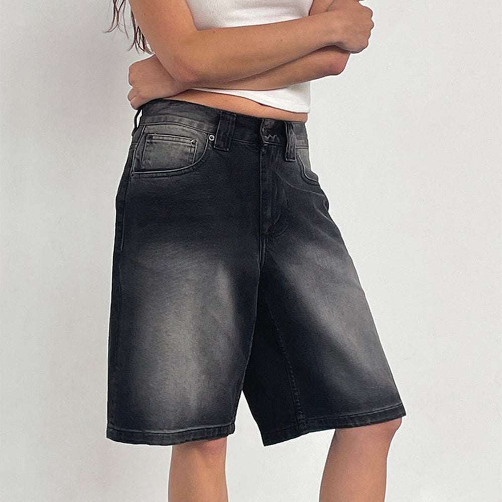 Denim Jorts Damen High Waist knielang