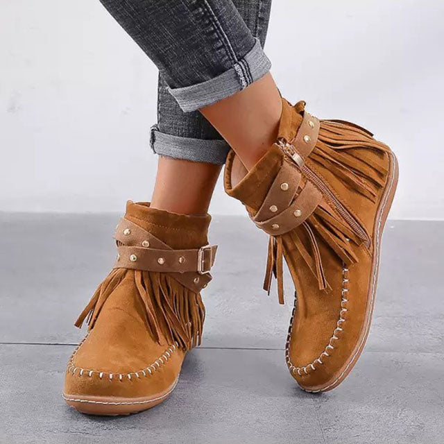 Dorothea | Damen Fransen Stiefeletten mit Schnallen