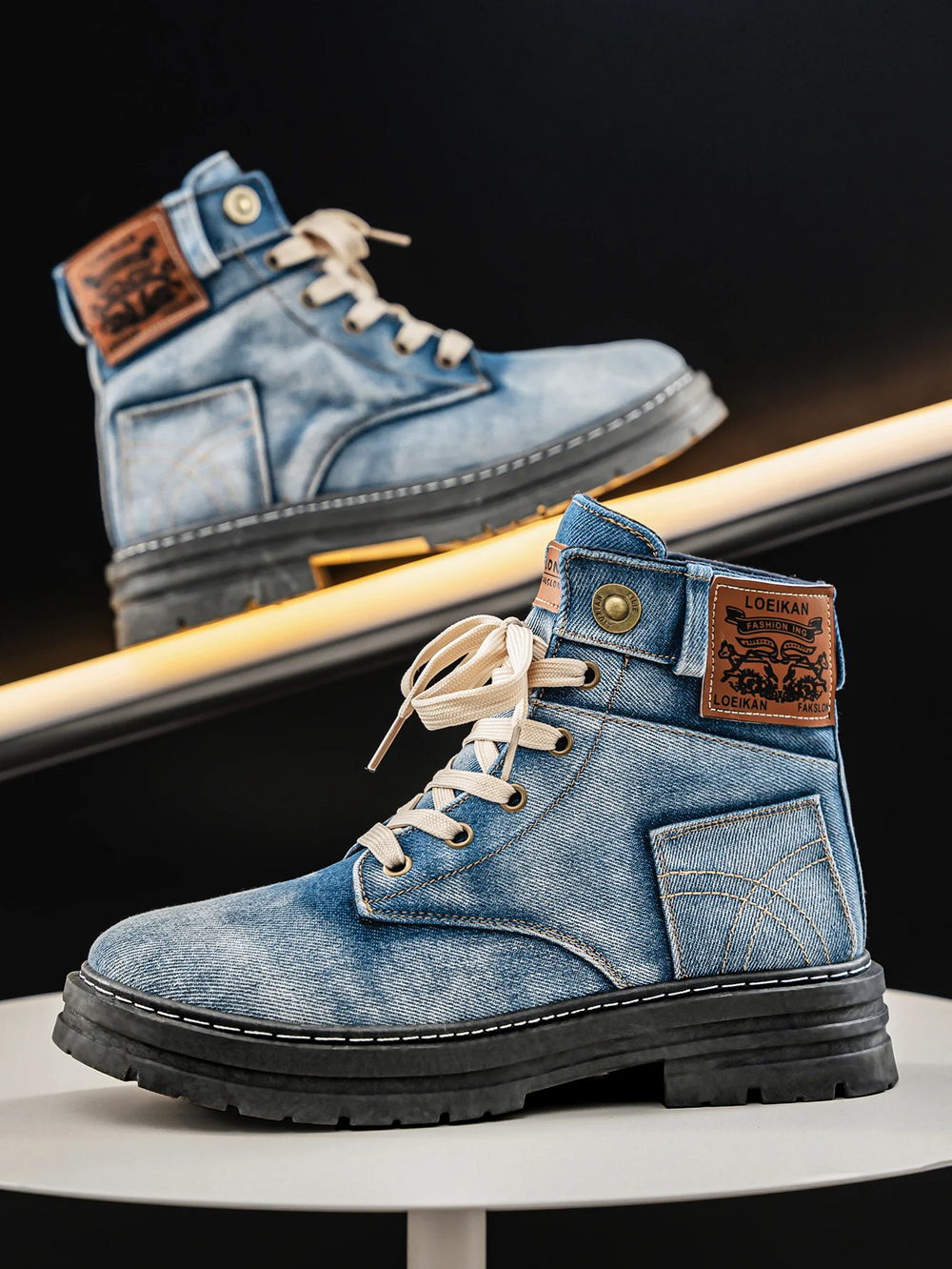 Knox | Herren Denim-Boots Schnürung Profilsohle Urban