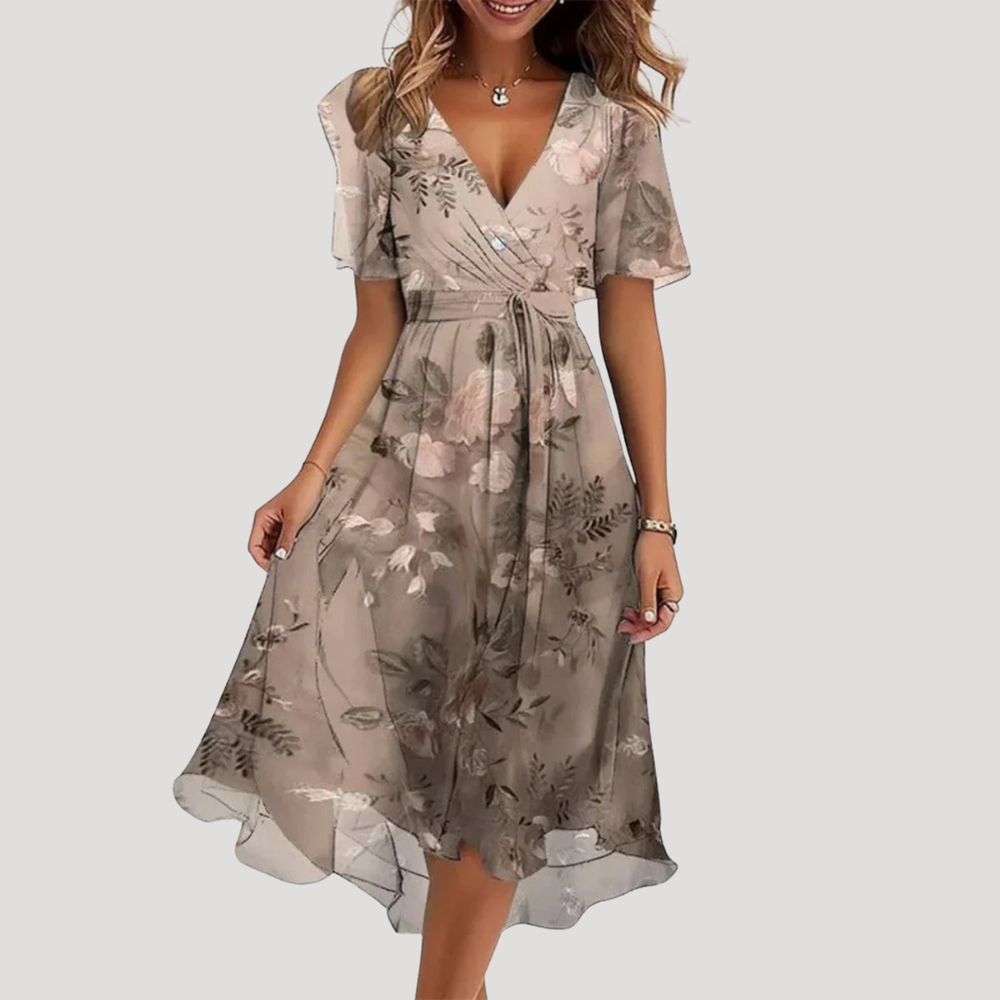 Florales Wickel-Midikleid mit Bauchkontrolle