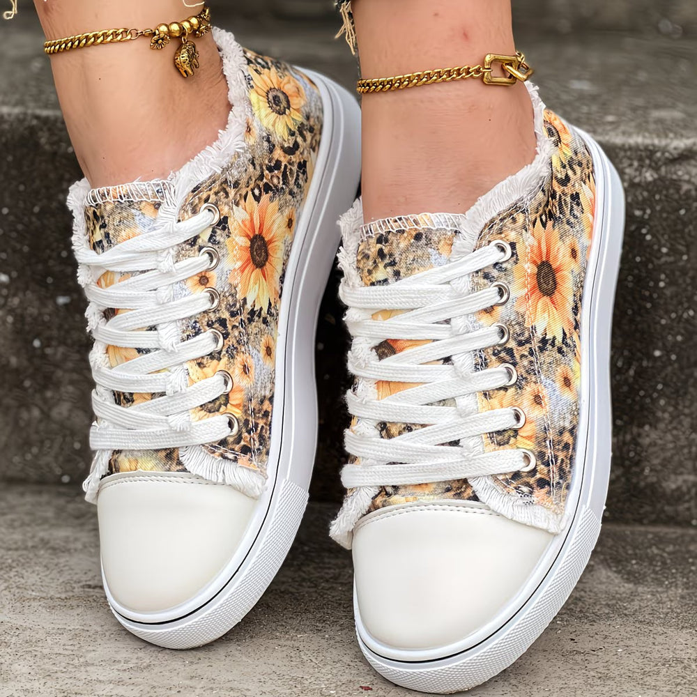 Portia - Sonnenblumen Druck Schnür Turnschuh