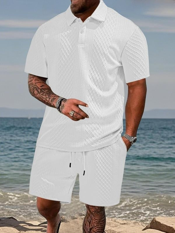 Niall - Strukturiertes Set aus Poloshirt und Shorts