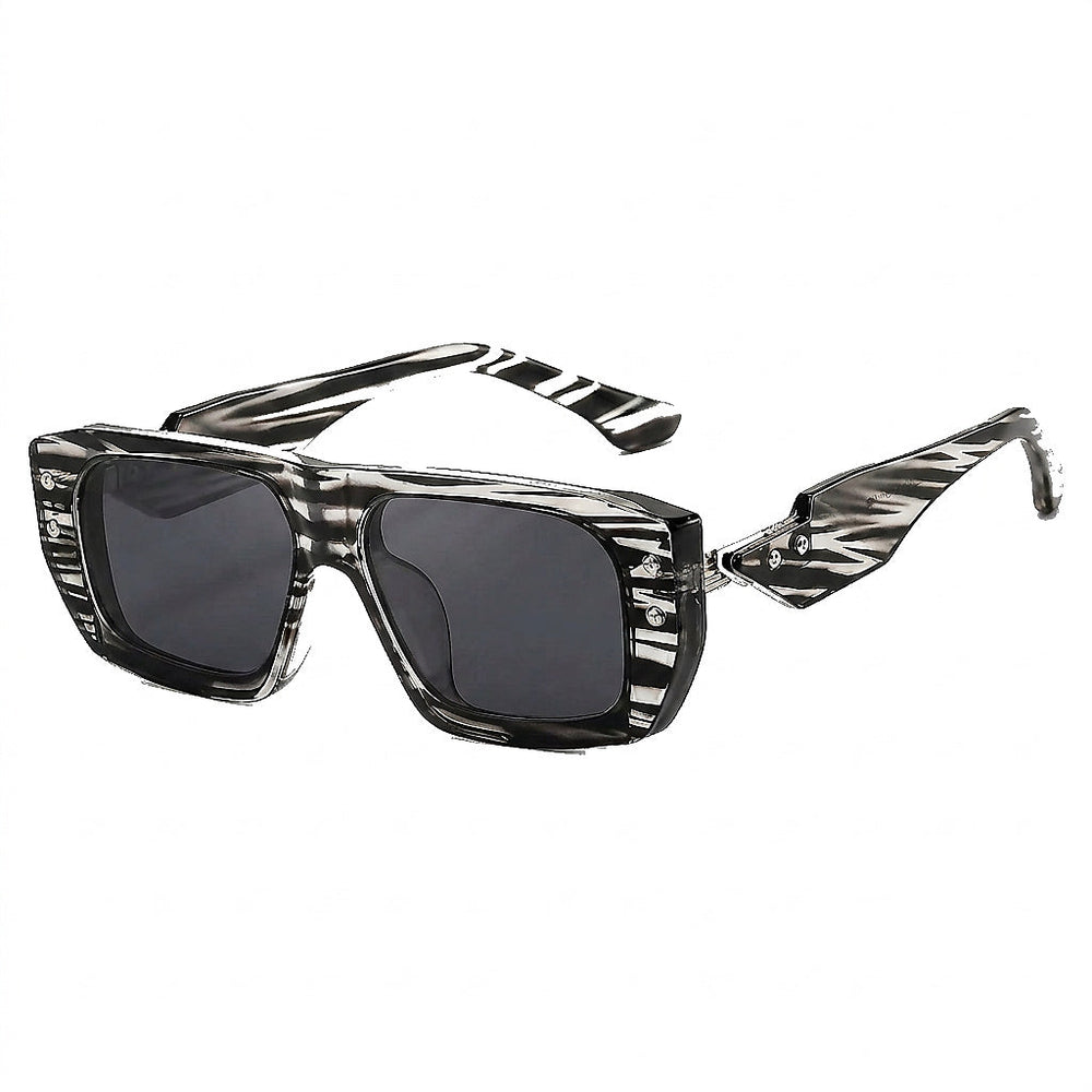 Eckige Damen-Sonnenbrille mit Muster und Nieten
