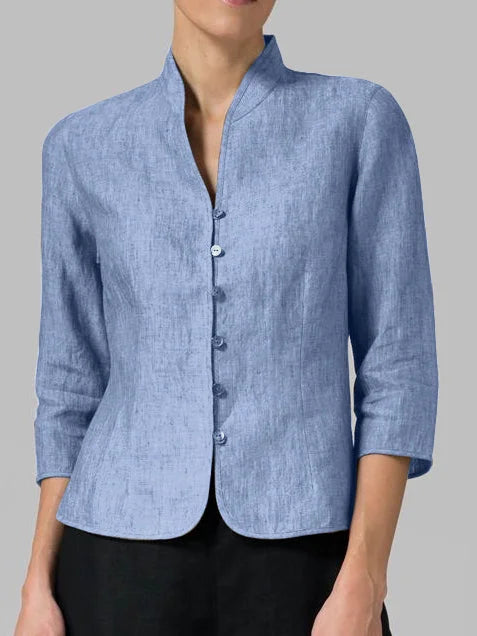 Editha | Damen Stehkragenbluse 3/4-Arm Slim Fit