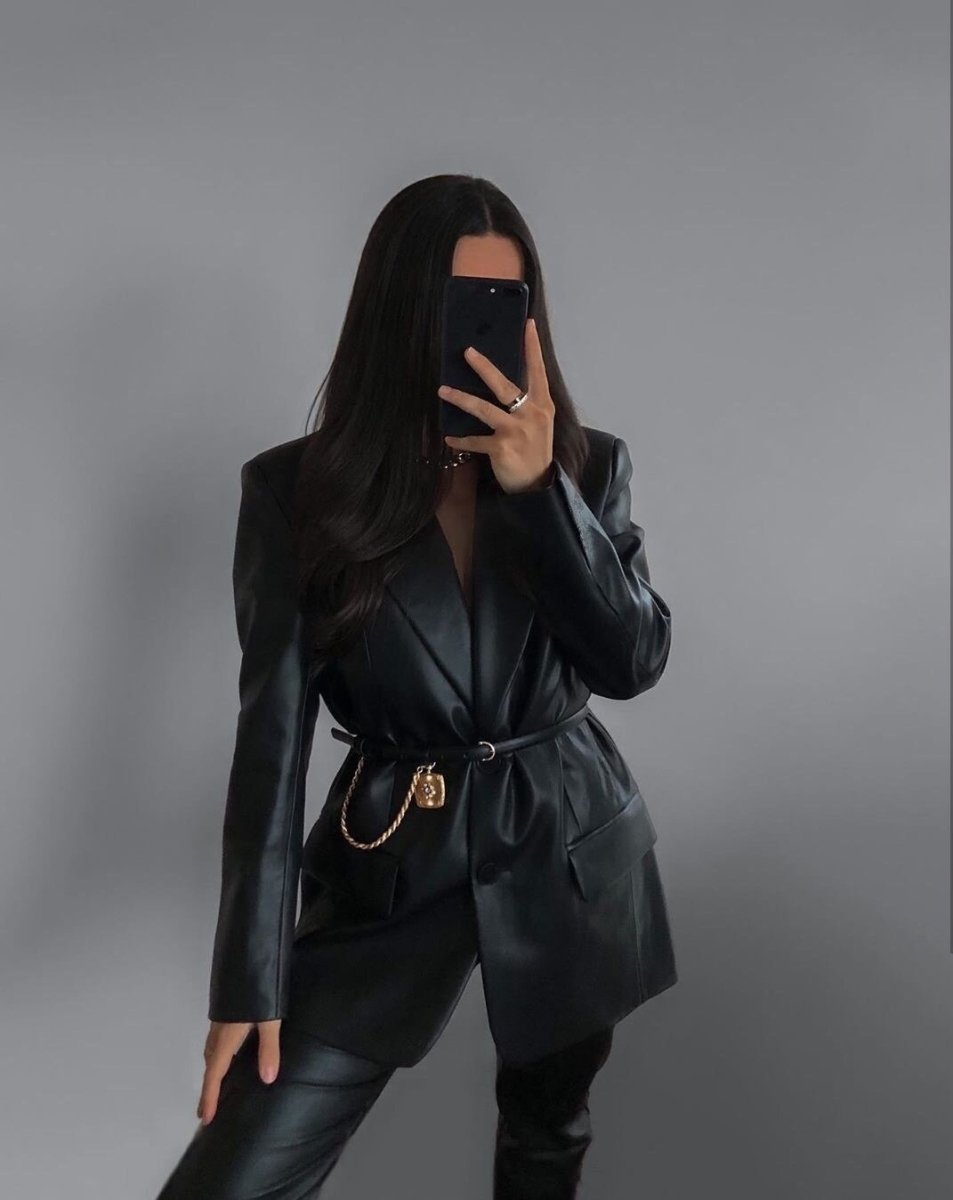 Eleganter Lederoptik Blazer Tailliert