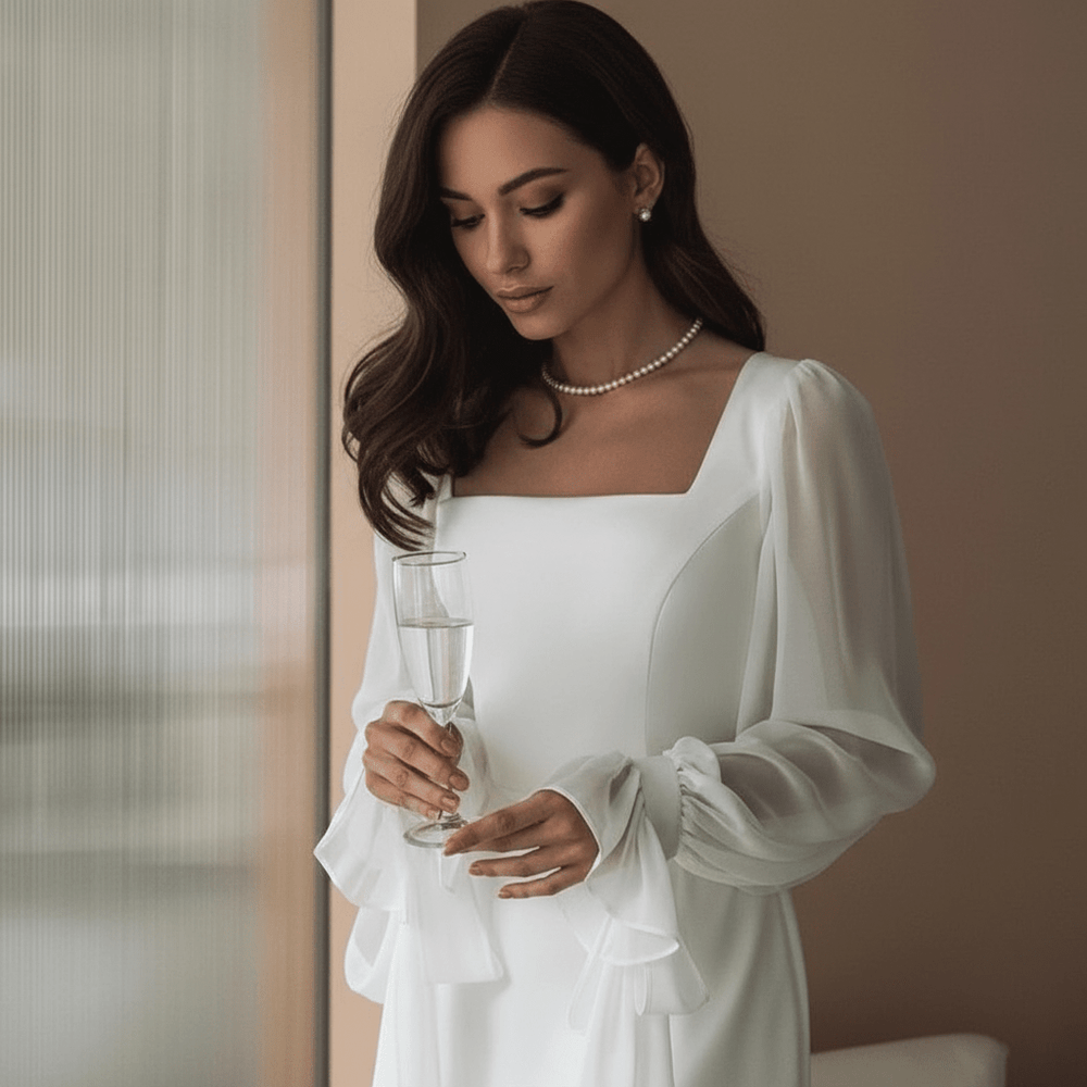 Elegantes Damen Maxikleid mit eckigem Ausschnitt