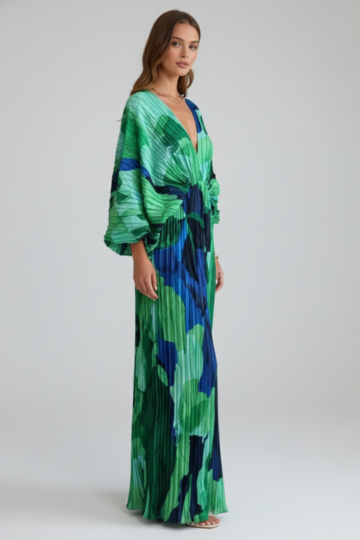 Eleonore | Damen Wickel Maxikleid V-Ausschnitt Langarm