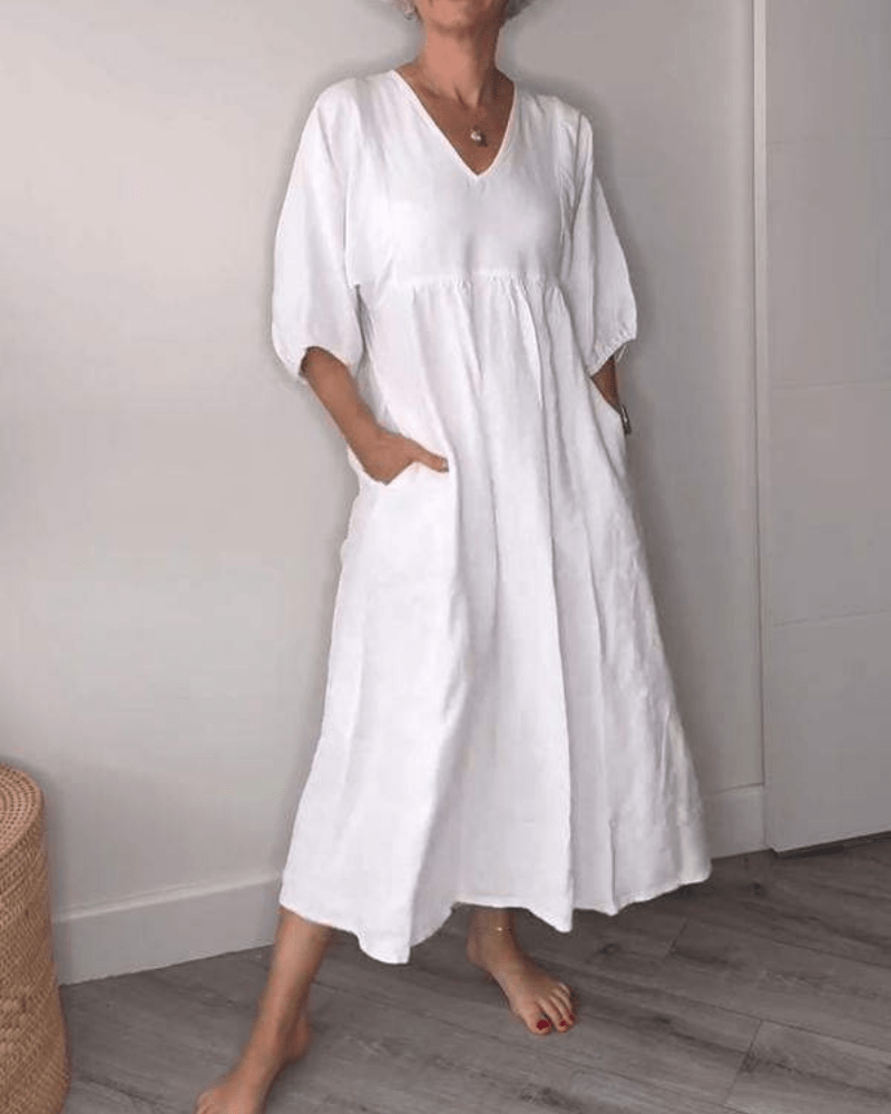 Nora | Elegant V-Ausschnitt Maxikleid Damen