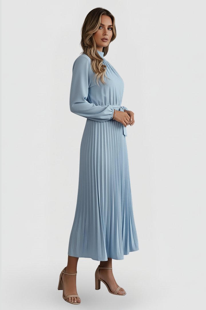 Emilia | Damen Plissee Midikleid Langarm