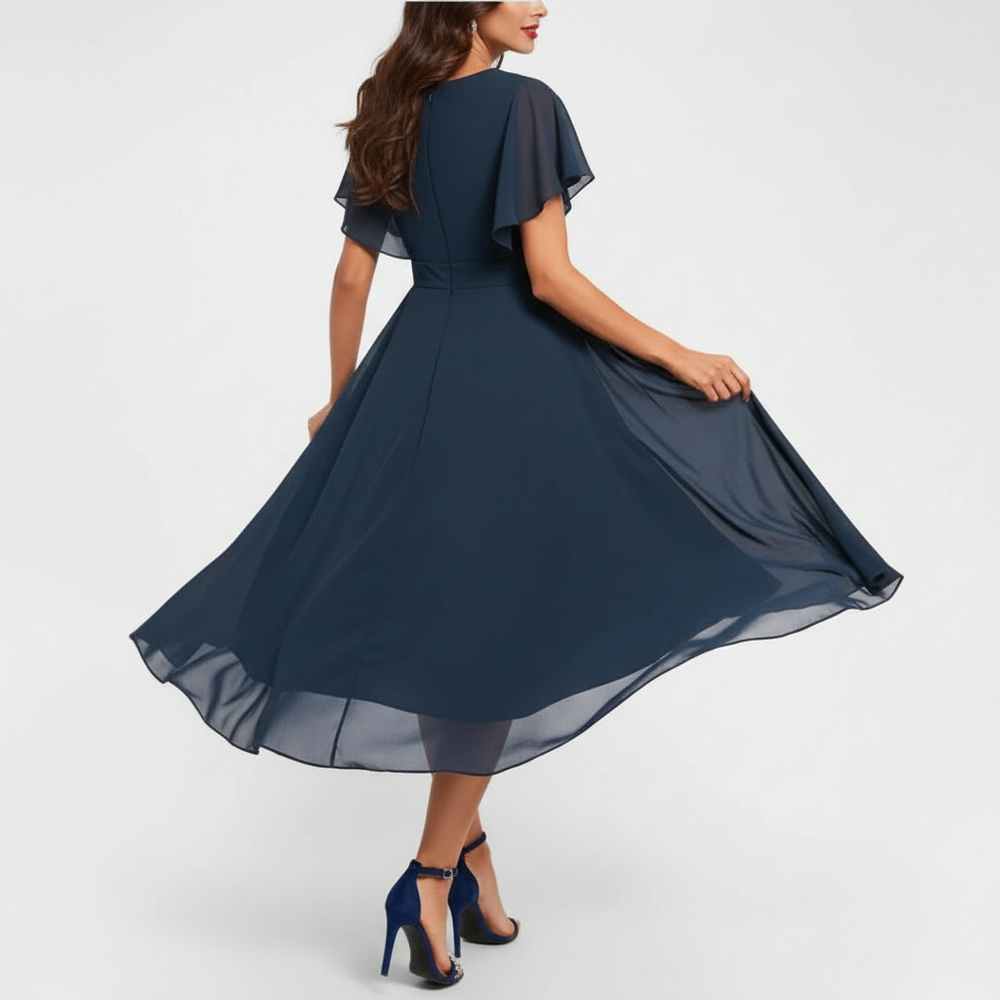 Emmeline | Damen V-Ausschnitt Midi Kleid