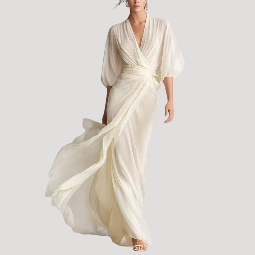 Estelle | Damen Wickel Maxikleid mit 3/4 Ärmeln