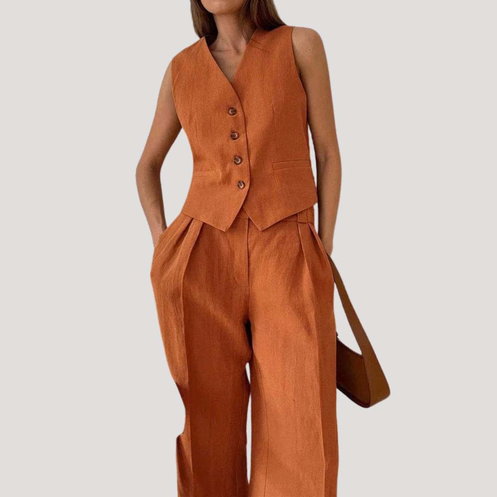 Evadne | Damen Ärmellose Weste Weit Hose Set