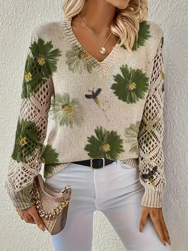 Rayuela Eleganter Pullover mit Blumendessin | Grün