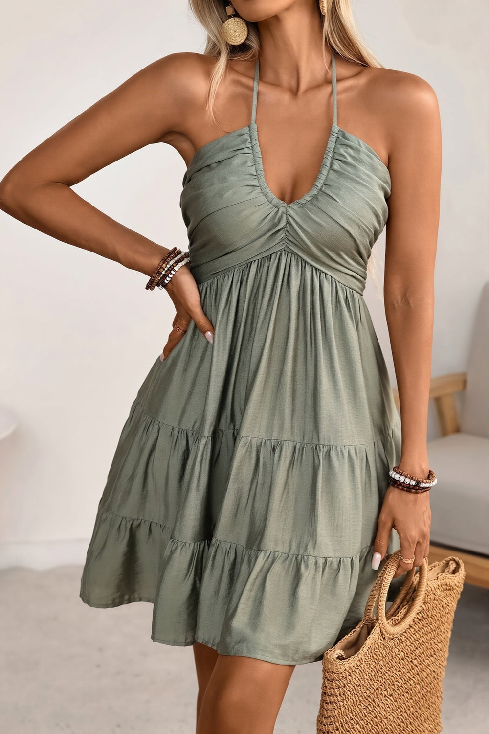 Sexy schulterfreies Rüschen Minikleid