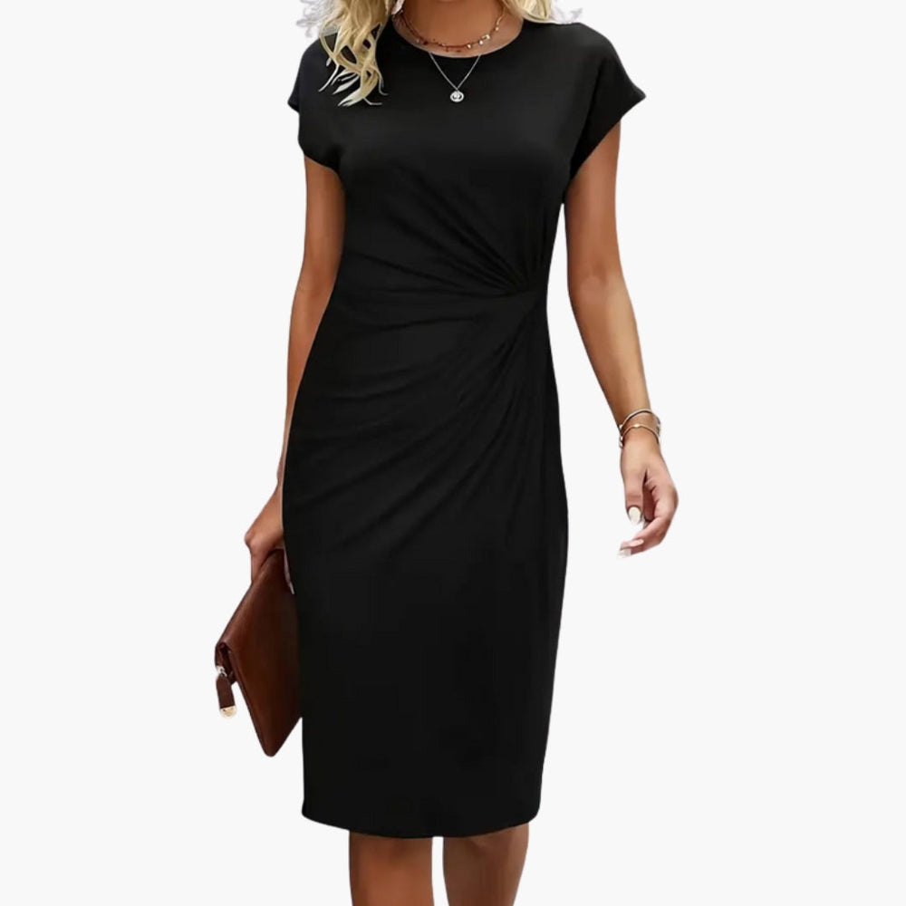 Fabrizia | Damen Rundhals Kurzarm Midi Kleid