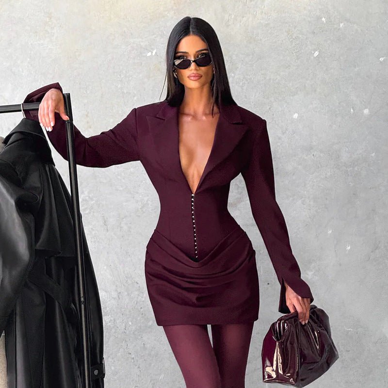 Figurbetontes Blazer Minikleid mit Tiefem Ausschnitt