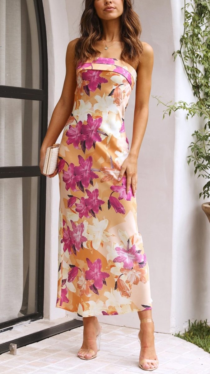 Florales Trägerloses Maxi Kleid Für Formelle Anlässe