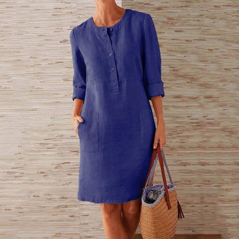 Franka | Damen Hemdblusenkleid mit 3/4 Ärmeln und Taschen