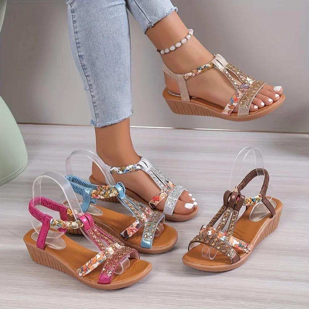 Freya | Damen Riemchen Sandalen mit Blumenmuster
