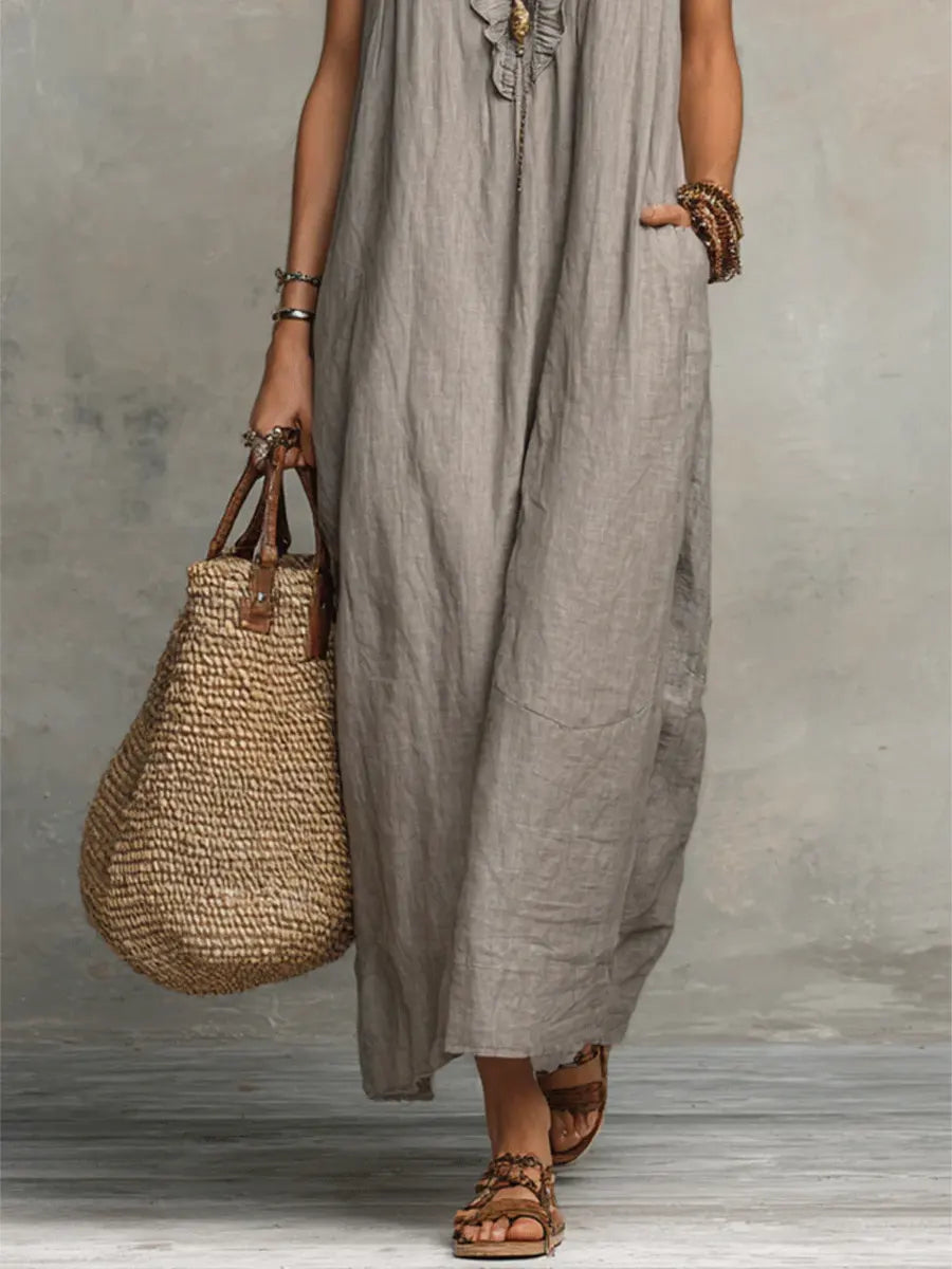 Frieda | Damen Rüschen Maxikleid Ärmellos