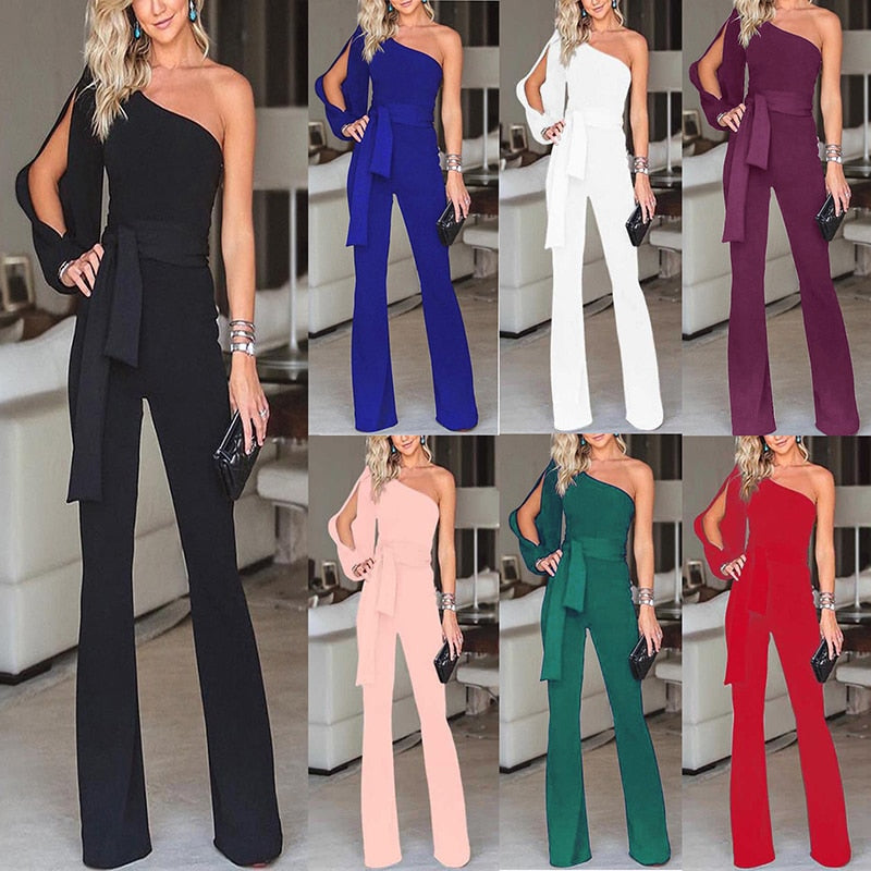 Friederike | Damen One Shoulder Gürtel Jumpsuit