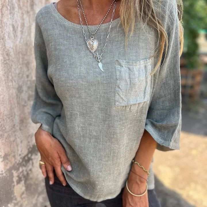 Nadine | Damen 3/4-Arm-Shirt Rundhals mit Brusttasche