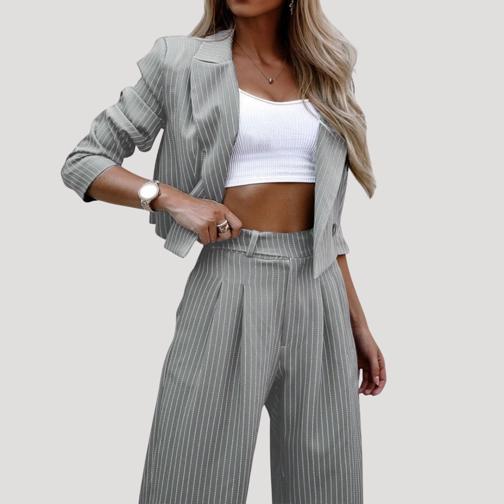 Greta | Damen Nadelstreifen Zweiteiler Blazer Set
