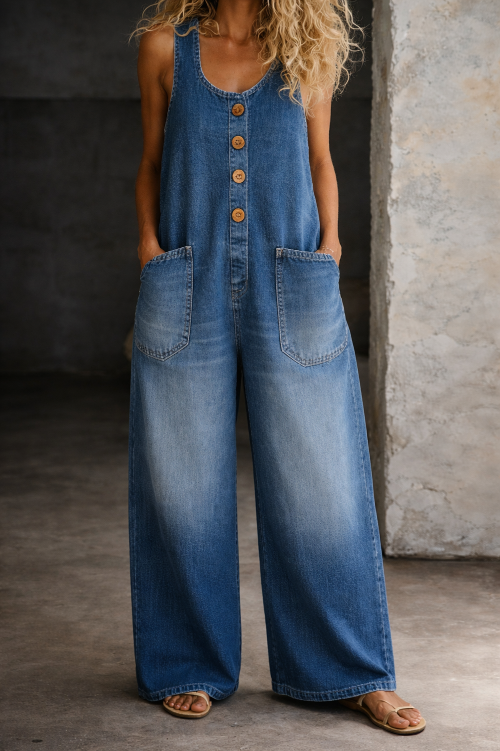 Greta | Damen Ärmellos Overall mit Knöpfen