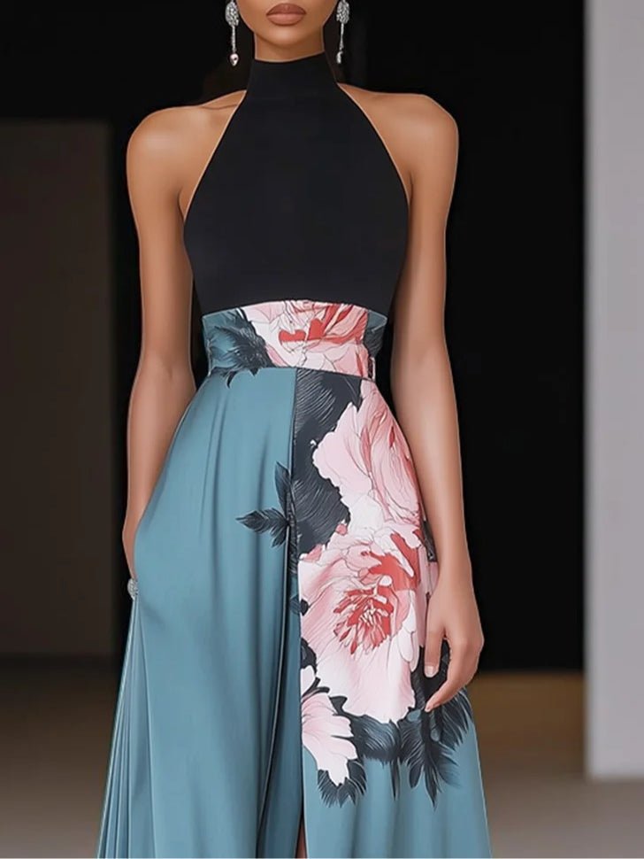 Greta | Halter-Maxikleid mit Blumenmuster und Schlitz