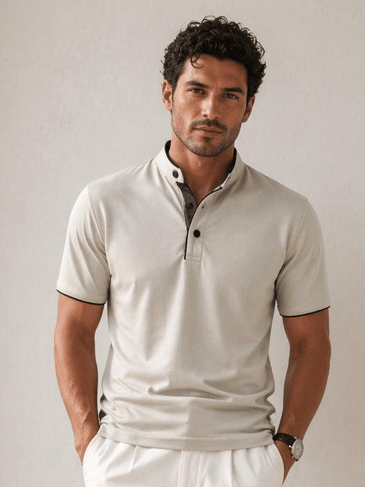 Henley T-Shirt Herren Kurzarm Stehkragen