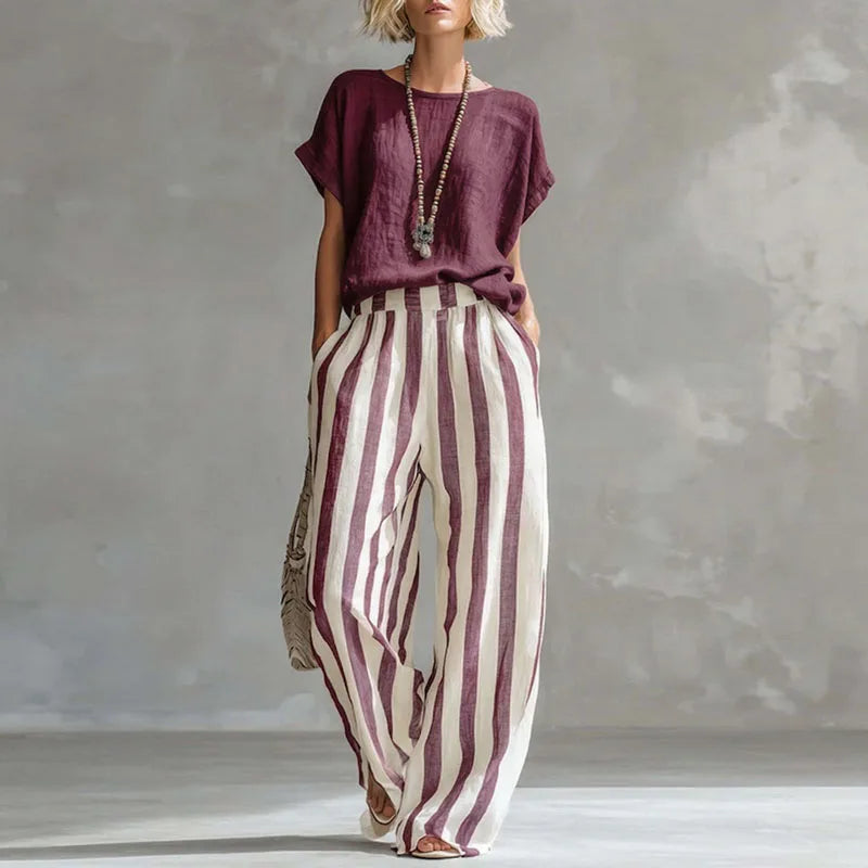 Hermione | Damen Gestreiftes Wide Leg Sommer Set