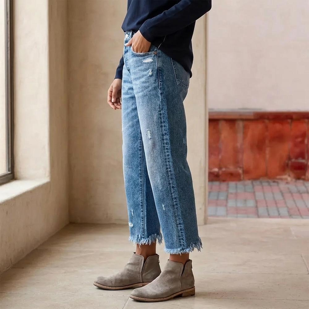 Vivara™ – Vintage-inspirierte, cropped Straight Leg Jeans mit Fransen