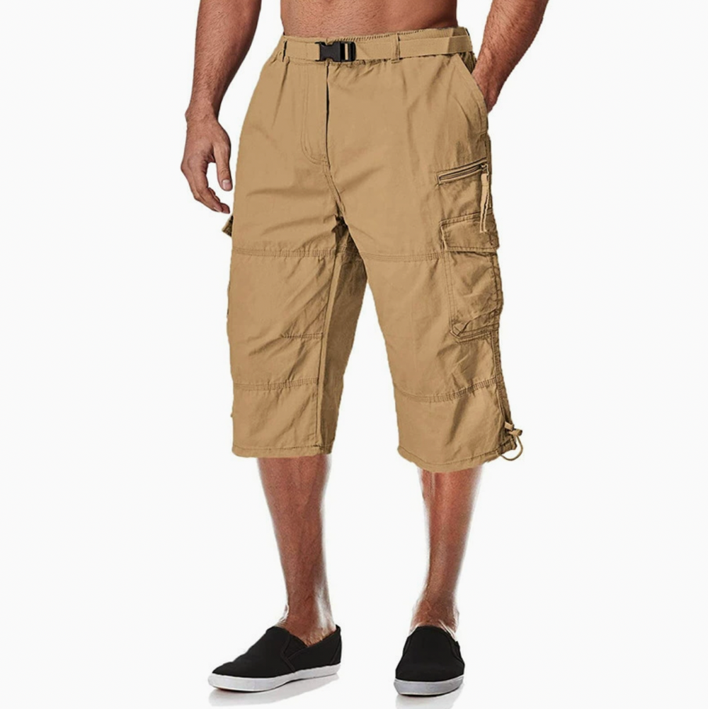 Herren 3/4 Cargo-Shorts mit Reißverschlusstaschen und Gürtelschlaufen