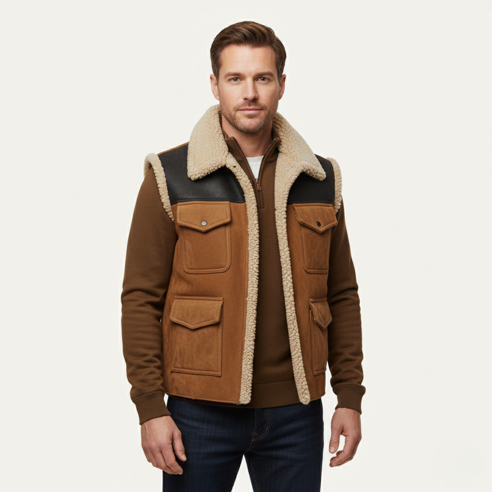 Herren Ärmellose Utility Weste mit Innenfutter und Aufgesetzten Taschen