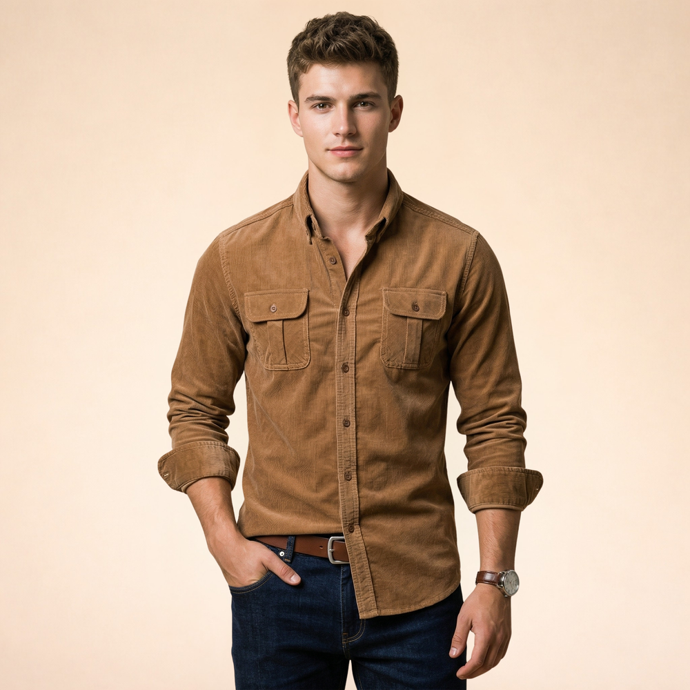 Herren Hemd mit Brusttaschen und Knopfleiste