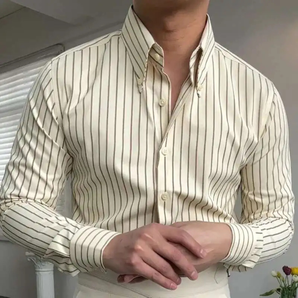 Herren Hemd mit Button-Down-Kragen, langen Ärmeln und Streifenmuster