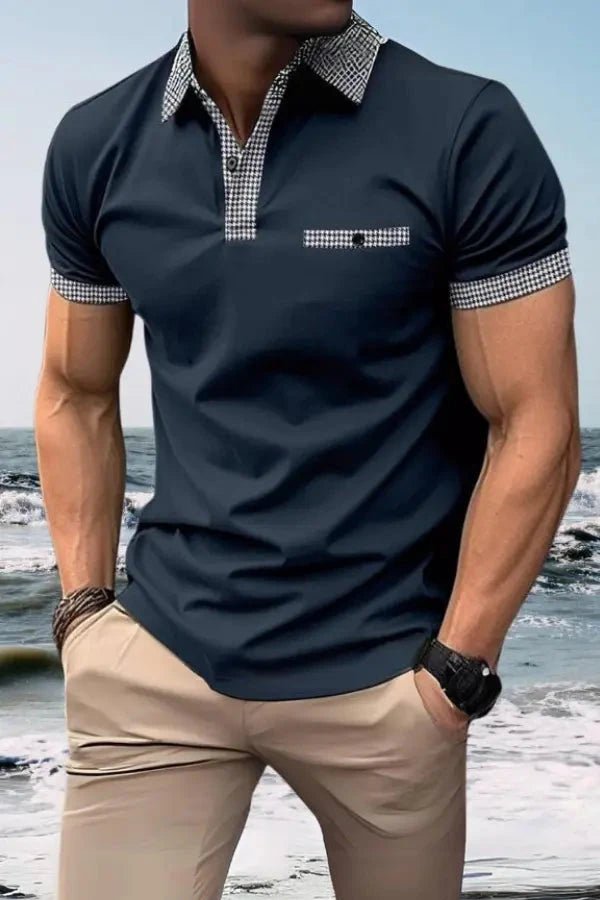 Herren-Kurzarm-Poloshirt mit gemustertem Besatz