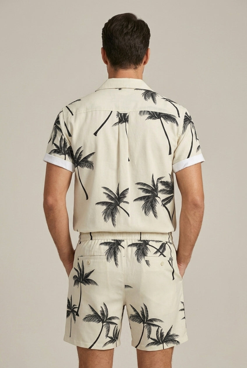 Herren Kurzarmhemd- und Shorts-Set mit Palmenmuster
