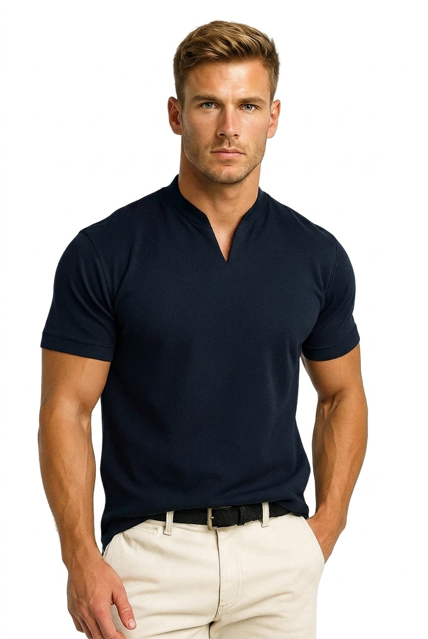Herren-Kurzarmshirt mit Split-Kragen und Rippbündchen