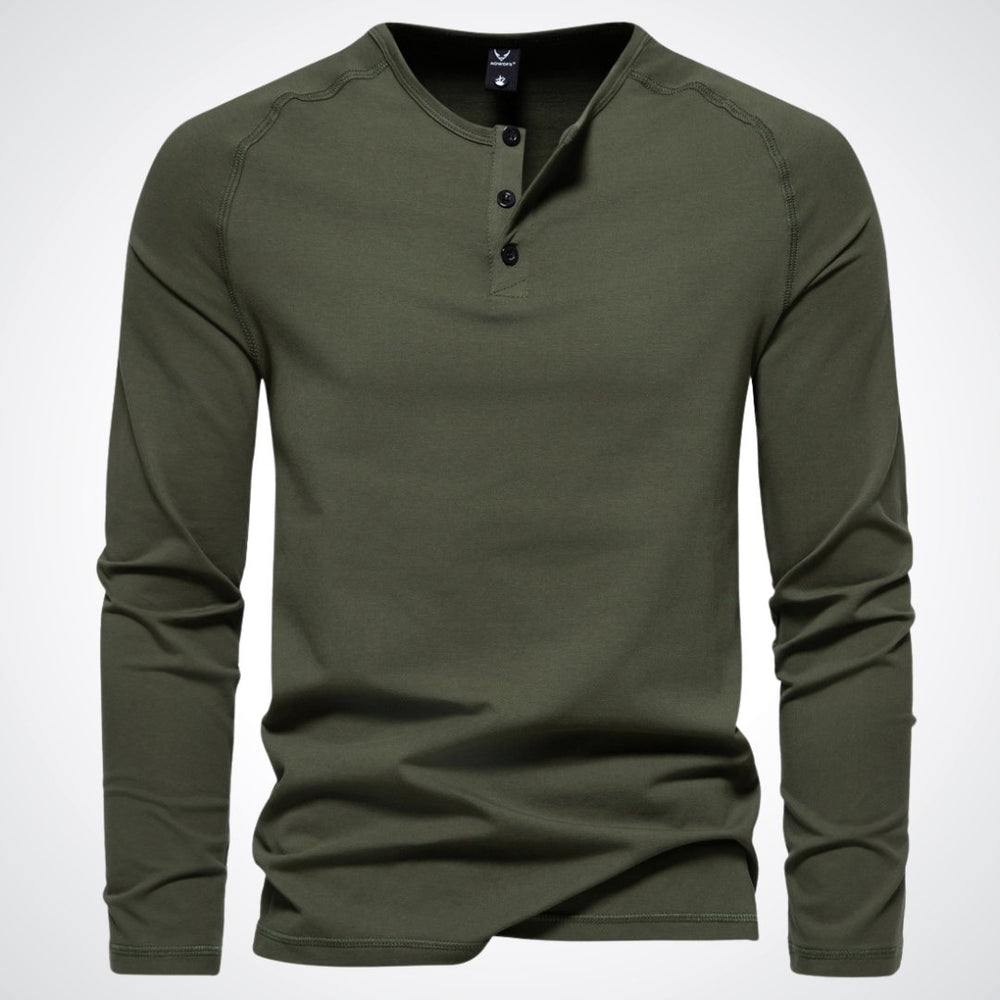 Herren-Langarm-Henley-Shirt mit Knopfleiste und Rippbündchen